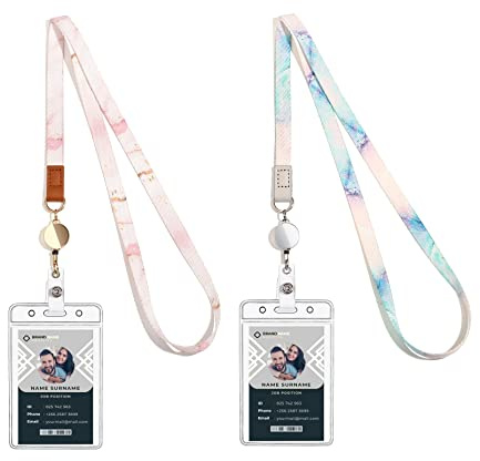Cute Lanyard id Holder Durable Retractable Lanyards for ID Badges,Waterproof ID Badge Holder for Cruise Ships Key Cards (Cool Marble)