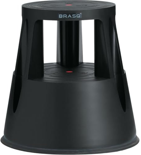 BRASQ Tritthocker mit Rollen ST200 Premium, Elefantenfuß, hergestellt aus hochwertigem Polypropylen, mit einklappbaren 3 Rollen, 30 cm hoch, Trittrollhocker grau, belastbar bis 150 kg (schwarz)