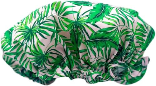SMUG Shower Cap - Waterproof Shower Cap with Elastic Lining - Three Prints Available - Showers, Cooking, Spa Salon, Sleeping, Makeup - Shower Caps For Women UK Long Hair Short Hair - Palm