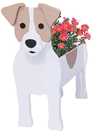 LIBOOI Pot de fleurs en forme de chien pour plantes d'extérieur, cadeau Jack Russell Terrier pour femmes, hommes, amateurs de chiens, conteneurs de rangement pour décoration de jardin, cactus,