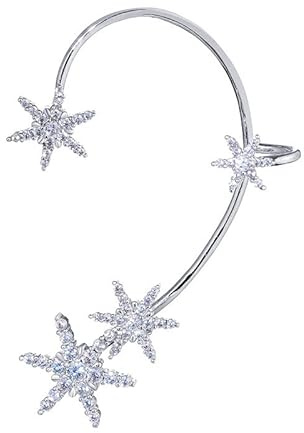 BSLVWG Earrings For Women,Non-piercing Cute Dainty Cubic Zirconia Wrap Crawler Cartilage Snowflake Ear Cuffs Climber Ear Bone Hook Clip Earrings Jewelry (Silver)