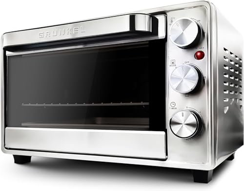 Grunkel - HR-23 - Horno eléctrico multifunción de sobremesa de 23l con 3 funciones de calor y selector de temperatura hasta 230ºC. Temporizador hasta 60 min - 1600W (Acero inoxidable)