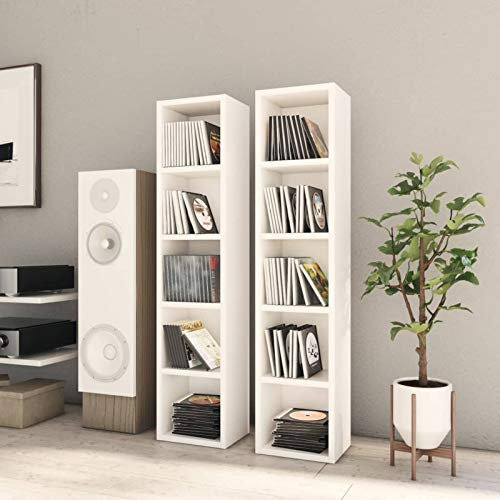 Homgoday 2 STK. CD-Regale CD-Schrank Ständer Medienregal Schrank Holzregal Bücherregal Standregal mit 5 Fächern für bis zu 80 CDs Weiß 21x16x93,5 cm Holzwerkstoff