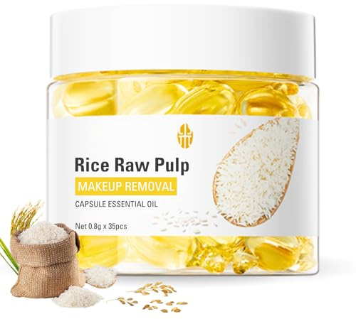 Rice Raw Pulp Cleansing Oil, 35pcs Makeup Remover Oil Capsule Essential Oil, Korean Cleansing Oil For Face With Rice, Quickly Dissolve Waterproof Foundation&Mascara - Portable Oil Cleanser