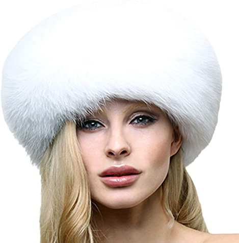 Chapeau d'hiver en fausse fourrure pour femme - Style russe - Chaud - Cache-oreilles - Bonnet de ski rond épais et moelleux, A - Blanc, Taille unique