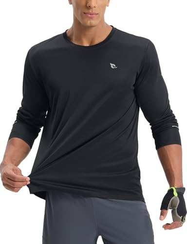 baleaf Men's Mountain Bike Shirts Long Sleeve Loose-fit Cycling Jersey Zipper Pocket UPF 50+ Workout Athletic Running Black L