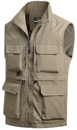 MeiLayM Homme Gilet de Pêche Sans Manches Multi-Poches - Veste de Sport Extérieur Décontracté Respirant Séchage Rapide pour Chasse Photographie
