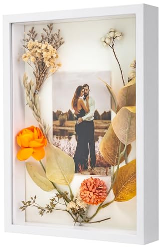 WISYOK Cornice 3D A4, 3 cm di profondità, cornice fotografica quadrata, vetrina, oggetti decorativi per fiori e ricordi - 31 x 22,5 x 4,5 cm (Bianco)