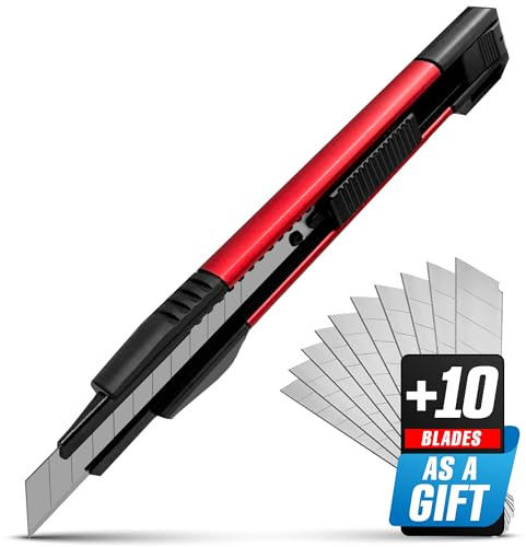 Small Retractable Utility Knife, 9mm Snap-Off Cutter with SK5 Blades – Heavy Duty Razor Knife for Carpet, Drywall, Plastic & Cardboard, Durable Aluminum Body GRAFF