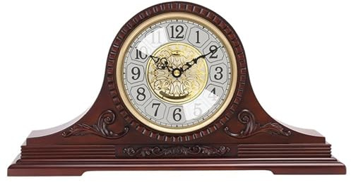 Reloj rústico de madera maciza, reloj de escritorio antiguo con campanillas por hora, reloj decorativo para sala de estar, estante, escritorio y decoración de chimenea