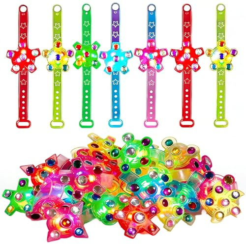 Afenau Braccialetti luminosi per bambini, 30 pezzi di luci pieghevoli per bambini, con luce rotante, braccialetti a LED regolabili, per compleanni, Natale, rave