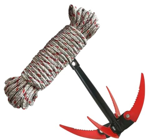 PartyKindom Outil Pliable en Acier Inoxydable pour Enlever l'herbe Aquatique Et Racines Bassin, 4 Dents Corde 10 M, Coupe-Herbes D'étang Professionnel pour Jardin Et Étang Extérieur