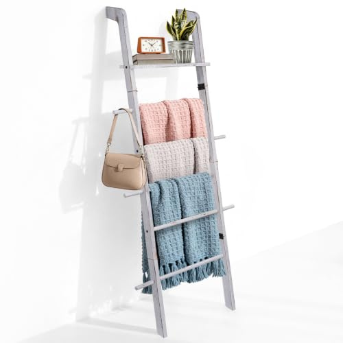 ISLEHOP Blanket Ladder 67 Tall 6-Tier Wooden Farmhouse Rustic Towel Rack