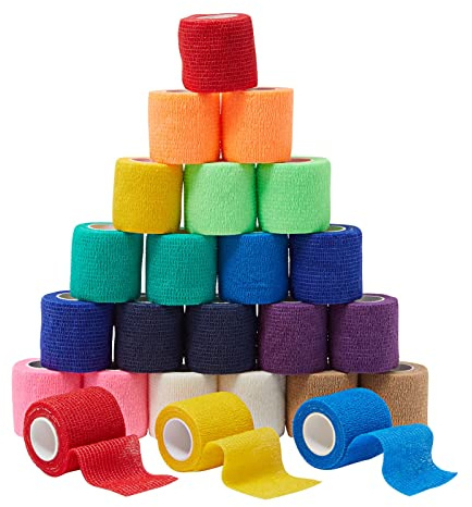 Juvale Vet Wrap Cohesive Bandage Tape - Self-Adherent Support & Bandage Wrap - Sport Stabilization & Athletic Tape - All-Purpose First Aid Medical Supply - 2 in x 5 yd, Pack of 24, 12 Colors