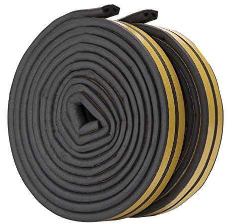 Rubber Seal Weather Strip Foam Tape, Feelava D Type 10 m Doors Windows Draught Excluder Seal Strips Anti-Collision Self-Adhesive Weatherstrip Water-proofing Sound-proofing - 2 Roll/Total 10m (Black)