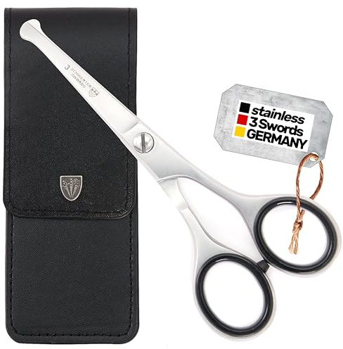 3 Swords Germany – Professional Nostril Nose and Ear Hair Scissors, Stainless Steel, Straight Rounded Blade with Black case