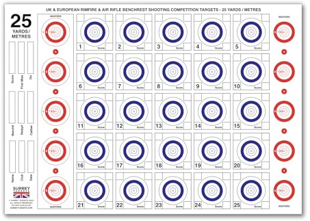 Benchrest Competition and Practice Targets 25yd/m A3 Size Air Rifle Pistol Gun BB Airsoft Shooting Targets 20 Pack, Quality Double Sided 300gsm Card - Shipped Flat - UK Made and Dispatched
