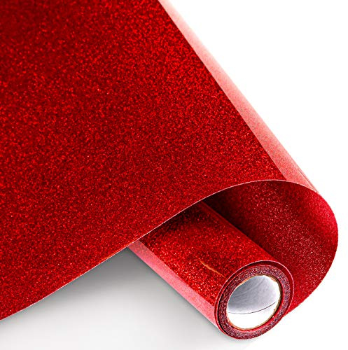 Whaline Heat Transfer Vinyl Roll 12In x 4.9ft Glitter Red Heat Transfer Paper Permanent Adhesive HTV Iron on Vinyl Backed Vinyl Rolls for Fabric T-Shirt Clothing Silhouette Cameo DIY Craft