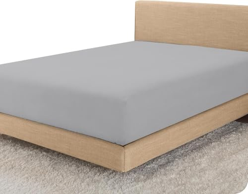 Linens World Egyptian Cotton Double Fitted Sheet 200 Thread Count – 30cm Deep Pocket, Breathable, Hypoallergenic, Soft Hotel Quality Bed Sheet – Anti-Wrinkle & Fade Resistant (137x190cm, Grey)