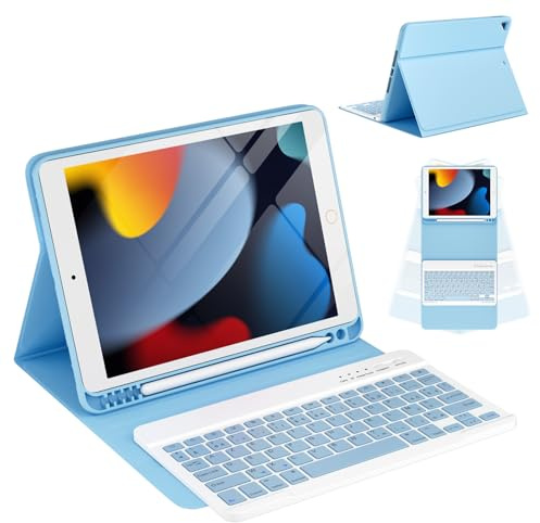 CC Store Clavier pour iPad 10.2 9th 2021/8th 2020/10.2 7th 2019/10.5 Air 3/10.5 Pro, Coque Clavier Wireless Bluetooth Français & Abnehmbare Magnetische Tastatur