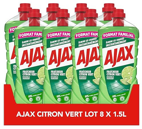 AJAX - Detergente per la pulizia del pavimento e delle superfici multipli, ultra sgrassante - profumo di limone verde - senza risciacquo - Formula biodegradabile - 8 x 1,5 L