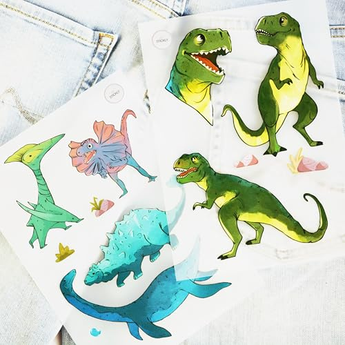Stickly Bügelbilder Dino Rex A5-Set für Textilien zum Aufbügeln | Deko Stoffreparatur von T-Shirts, Jeans, Hoodies | Patches groß klein für Kinder, Babys