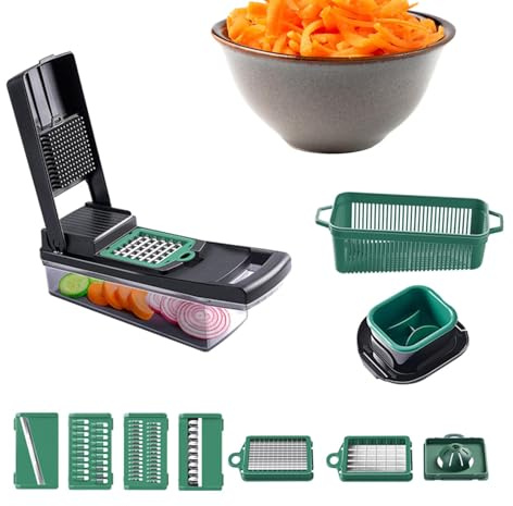 Affettaverdure multifunzione con contenitore, utensile da cucina per verdure, patate, pomodori, aglio, cipolle verdi