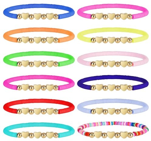 AUAUY 12Pz Braccialetti dell'Amicizia, Braccialetti con Perline, Braccialetti per Bambini con Cuore Carino, Braccialetti Dell'amicizia con Perline Bohémien Regali per Ragazze