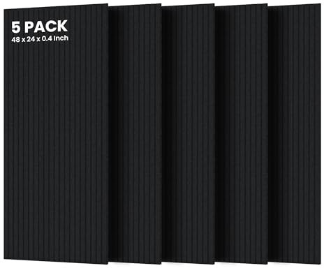 5 Pack Acoustic Panels, 47.2 x 23.6 x 0.35 Inch Sound Proof Panels for Walls, Premium Wall Sound Absorbing Panels, Decorative Sound Dampening Panels for Media Room, Office and Studio,Black