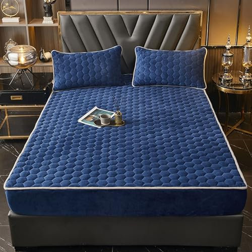 Bettlaken 180x200cm Winter Samt, Spannbettlaken Einfarbig Marineblau Spannbetttücher Boxspringbett bis 25cm Hoch