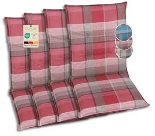 GO-DE Textil Bequeme und attraktive Polsterauflagen für Mittellehner-Gartenstühle (4er-Set, Karo rot, Mittellehner)
