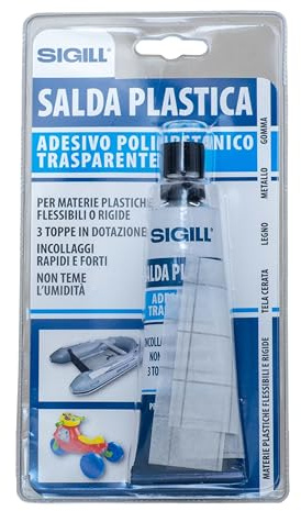 Sigill - Salda Plastica, Adesivo a Contatto Tubetto 60 ml in Blister, Trasparente e Resistente, Per PVC Rigido e Morbido, ABS, Plexiglass, Riparazioni su Plastica