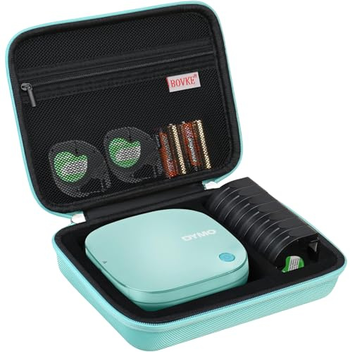 BOVKE Étui de Transport pour Étiqueteuse Bluetooth DYMO LetraTag 200B, Support Compact Sans fil pour Imprimante D'étiquettes DYMO LetraTag, Espace Supplémentaire pour Rubans D'étiquette, Daydream Bleu