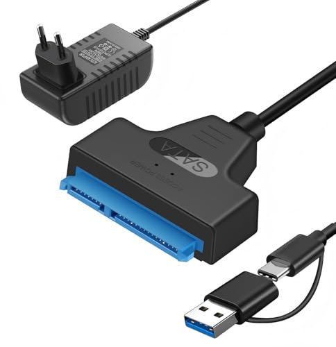 SELURK Cavo SATA a USB 3.0 Adattatore per SSD/HDD 2,5 e 3,5, Supporta fino a 4TB, Con Alimentatore 12V 2A, Adattatore SATA to USB UASP, Compatibile con Windows, Mac e Linux