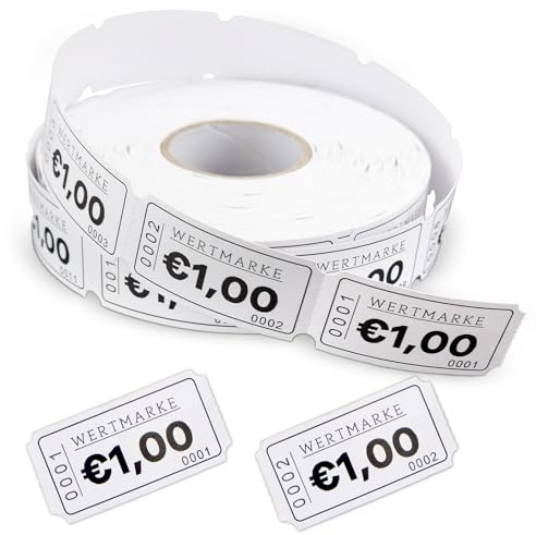 WJMY Rouleaux de jetons, 1000 feuilles, jetons pour repas & boissons, numérotation continue, facile à déchirer, pour fêtes, parcs d'attractions, bars, mariages (1 euro)