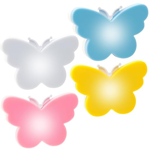 KBIBCK Luce Notturna Bambini, 4 Pezzi Luce Notturna con Sensore Crepuscolare, Plug-and-Play, 0,8W, Lampada Notturna LED Camera per Corridoio, Scale, Camera da Letto, Cucine o Soggiorno (Farfalla)