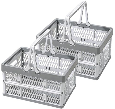 2 stycken vikbar hopfällbar låda liten, vikbar bärbar korg med handtag hopfällbar låda plast hopfällbar låda camping vikbar shoppingkorg vikbar förvaringslåda hopfällbar låda för hem kök badrum (grå)