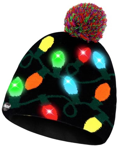Gorro de Navidad con Luces, Interesante Christmas Hats Led de Colores, Sombreros de Navideños de Luz, Lindo Gorros de Navideños para Niños Adultos Fiesta de Navidad, Calidez Invernal (Colores-G)