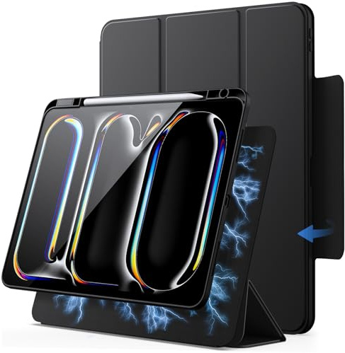 JETech Custodia Magnetica Staccabile per iPad Pro 13 Pollici M5/M4 (2025/2024) con Portapenne, Cover Trasparente Girevole Rimovibile, Ritratto/Paesaggio Supporto (Nero)