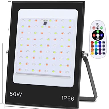 DIRIGIÓ Luz de inundación RGB 30W 50W 100W 200W Cambio de color de la luz de inundación IP66 Refletor de pared de foco de iluminación al aire libre impermeable(50W 220V)