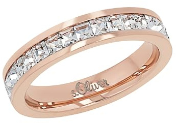 s.Oliver Ring Edelstahl Damen Ringe, mit Kristall, Roséfarben, Kommt in Schmuck Geschenk Box