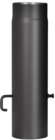 FIREFIX R130/5D Ugnsrör av 2 mm tjockt stål (rökrör) i 130 mm diameter, för eldstäder och eldplatser, senotterm, svart, 500 mm lång med reglerlucka
