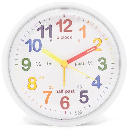 Acctim LuLu 2 Teaching Kids Analogue Alarm Clock Non Ticking Sweep Colourful Crescendo Alarm White