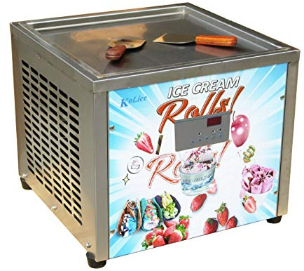 Kolice Commercial Countertop 18x18 inches Single Square Pan Fried Ice Cream Machine, Fry Ice Cream Roll Machine, Instant Roll Ice Cream Maker-AUTO DEFROST and PCB Smart AI Temp. Controller