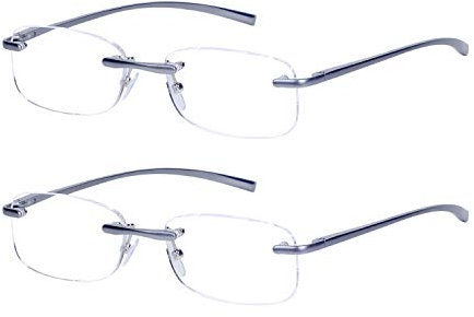 JoXiGo 2-Pack Rimless Reading Glasses +2.5 Mens Womens Rectangular Spring Hinge Lightweight + Glasses Case,+2.5 (60-64 years)