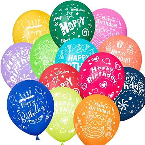 ZQBB Geburtstag Luftballons Bunt Ballons aus Latex mit Happy Birthday Überschrift für Kindergeburtstag oder Party 12 Zoll