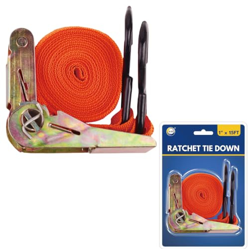 DID 1 Inch x 15 Feet Ratchet Tie Down Strap for Cargo Securing, Heavy Duty Adjustable Lashing Belt with Metal Ratchet Buckle for Trucks, Motorcycles, Luggage, Moving, Travel, Storage and Transport