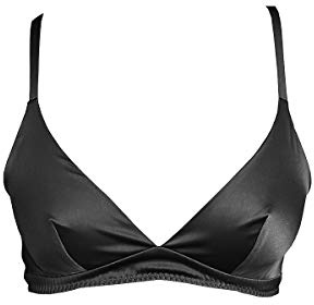 SilRiver Dam mjuk kupa trådlös BH Bralette Top med slät satin, Svart, XL