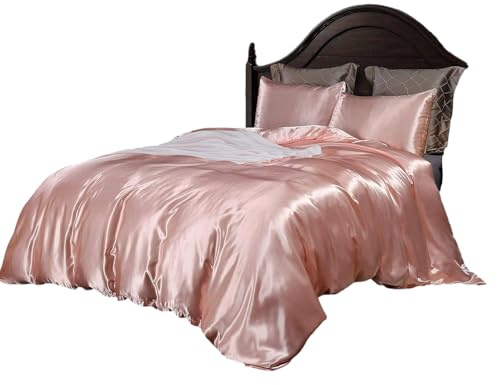Homewish Mode rosa påslakanset dubbel storlek silke som satin sängkläder set sommar vändbart täcke/täcke överdrag polyester smekmånad sexig lyxig mjuk mikrofiber sängkläder dekor