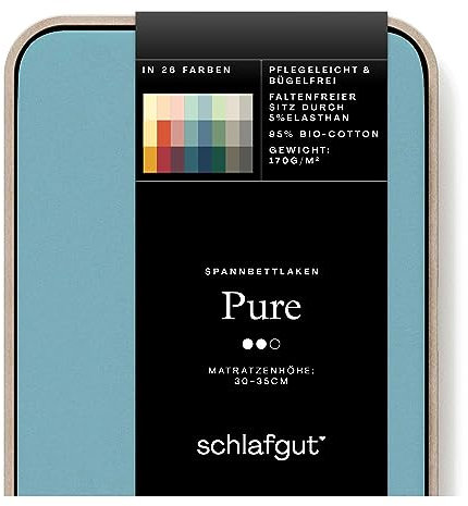 Schlafgut Pure Spannbettlaken 90x200cm bis 100x220cm - 95% Biobaumwolle, 5% Elasthan, Oeko-TEX Zertifiziert, Petrol Mid, Matratzenhöhe bis 35cm